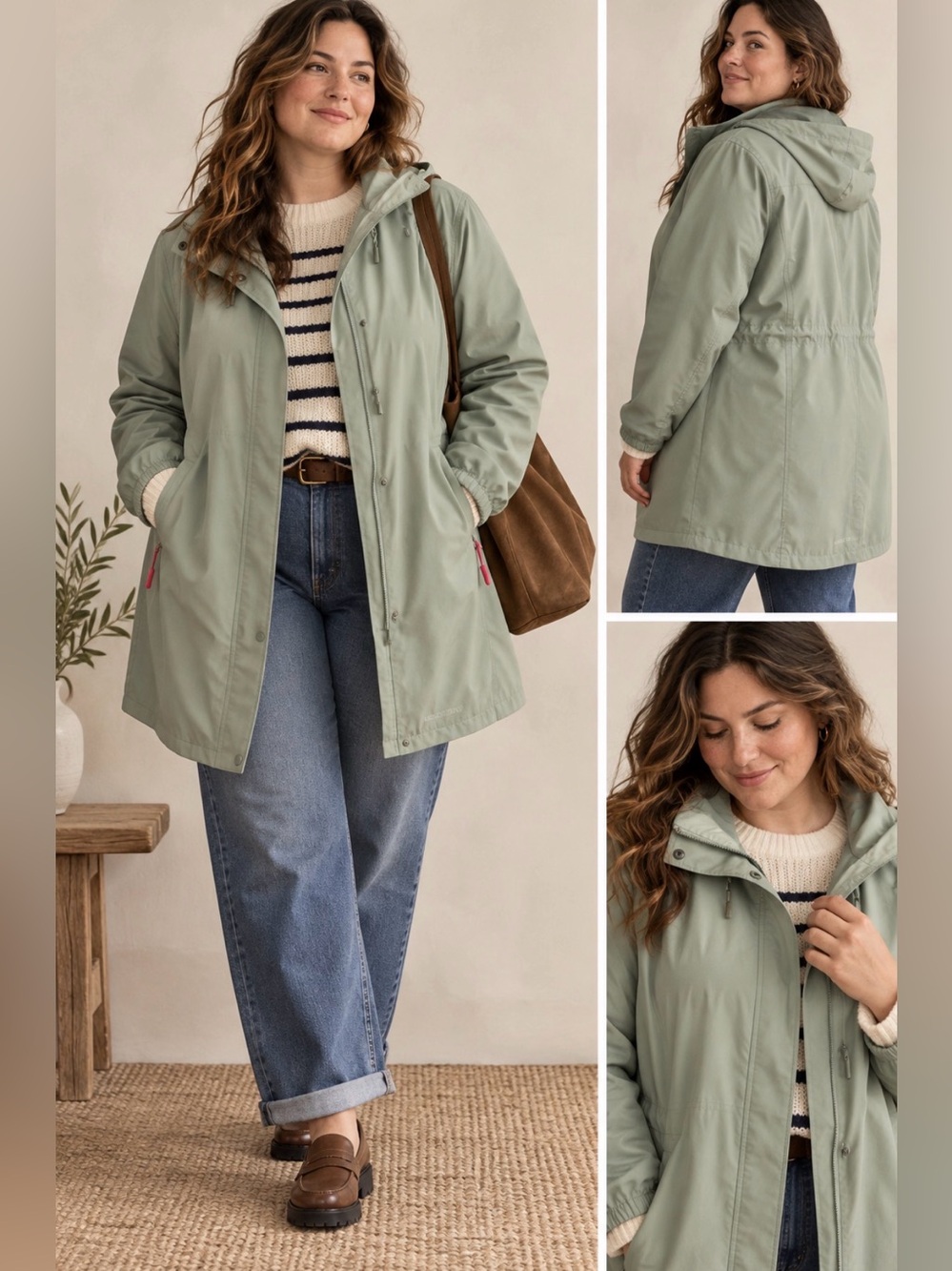 Lands end Light Sage Hooded Women's rain Jacket 2XL